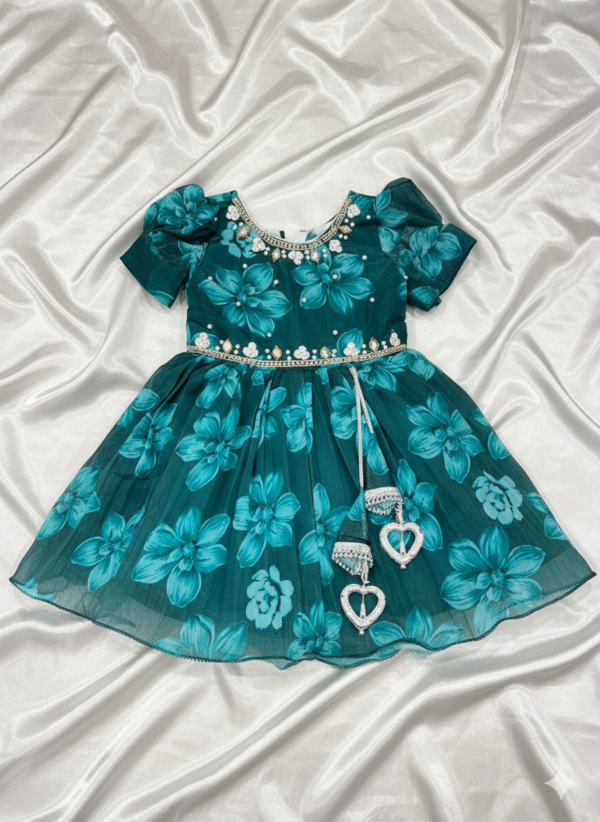 Floral Blue Girl Frock - Image 2
