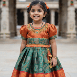 Baby Pattu Frock - Red and Green