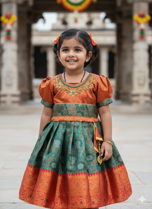 Baby Pattu Frock - Red and Green