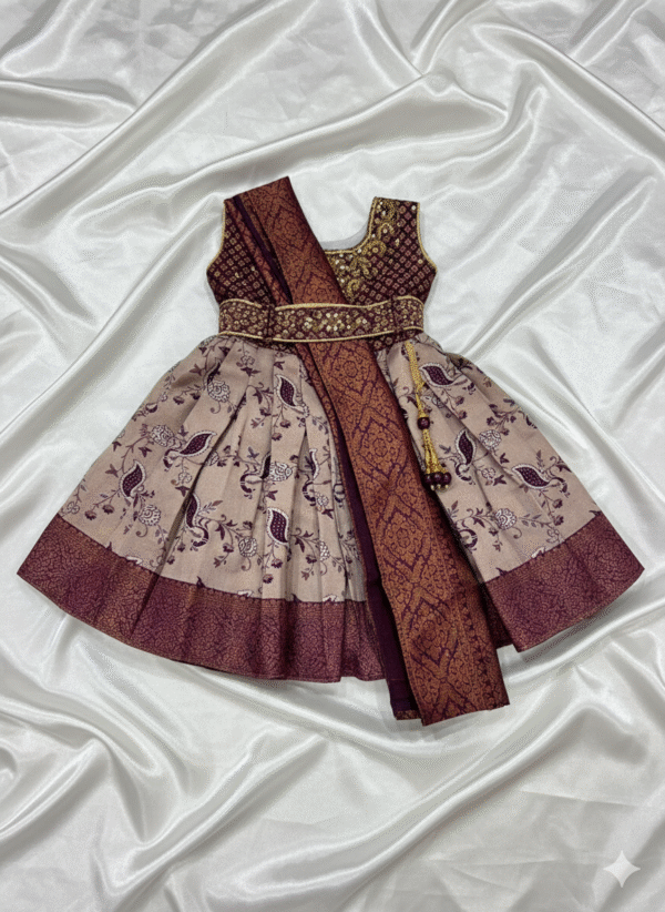Baby Pattu Frock - Meroon - Image 2