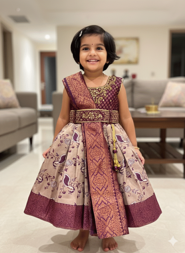 Baby Pattu Frock - Meroon